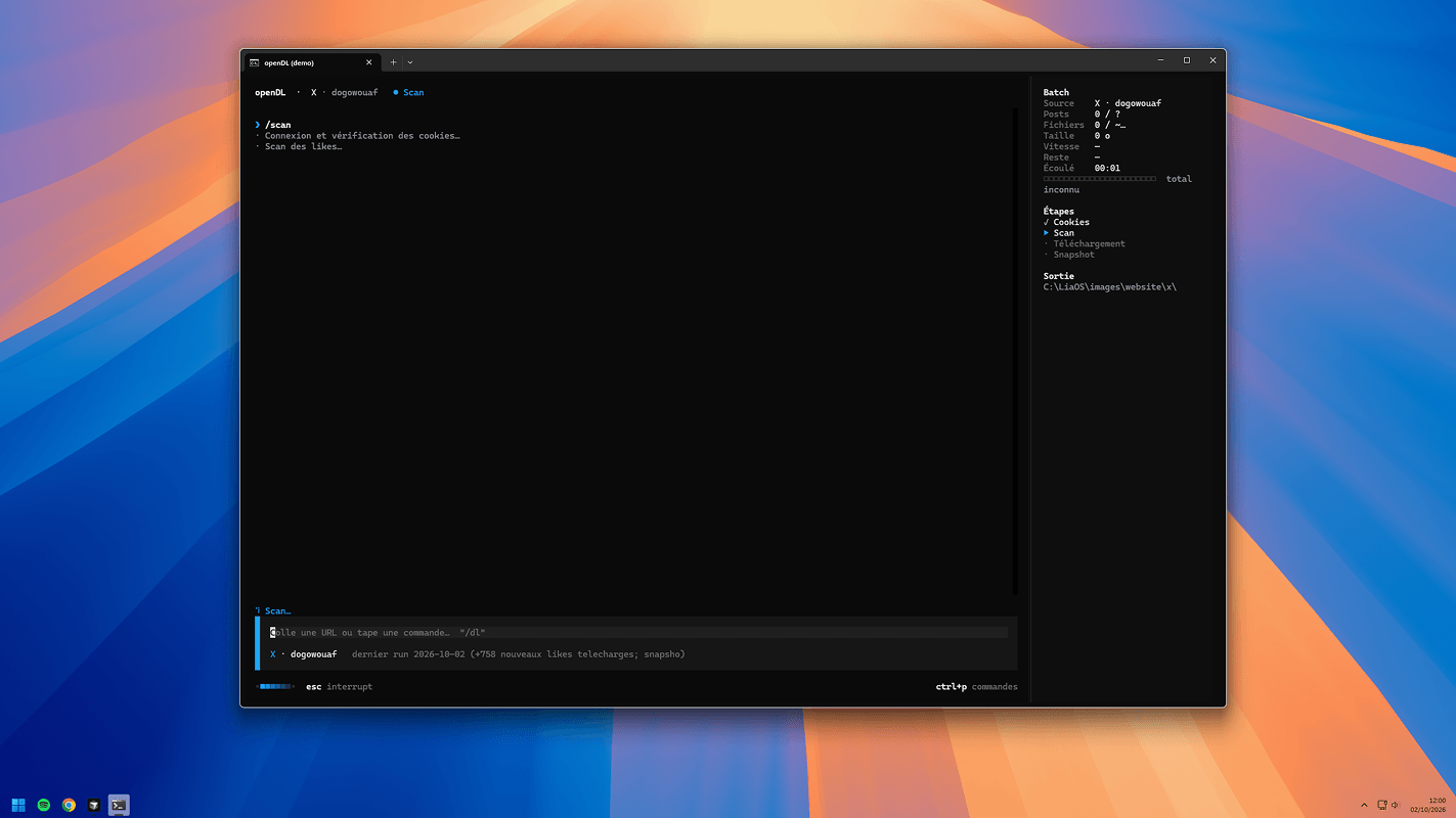 An openDL session: the history, the prompt bar and the side panel (1/5)