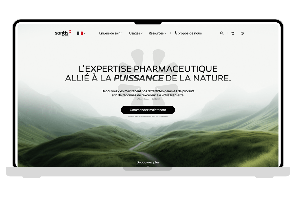 Mockup of the homepage on desktop of the Santis Pharma website
