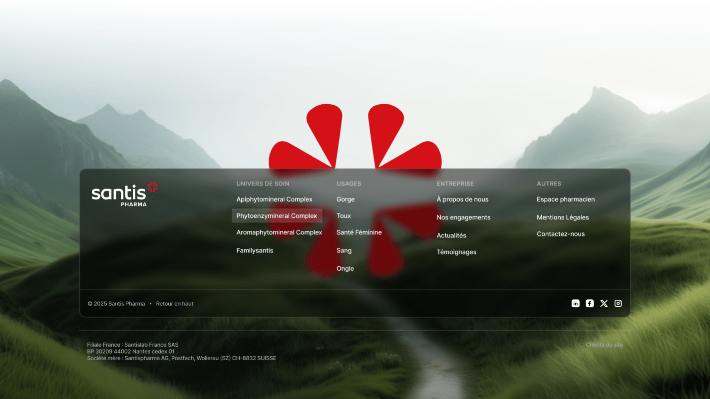 Mockup of the footer of the Santis Pharma website