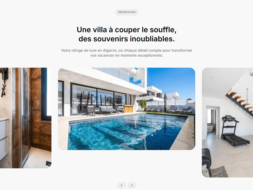 Villa presentation section, with a photo carousel
