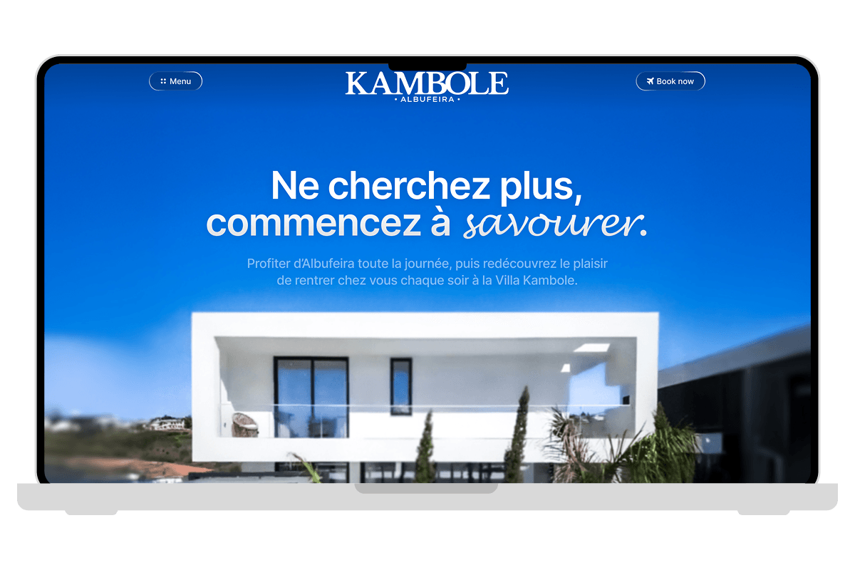 Figma mockup of the Villa Kambole homepage on desktop