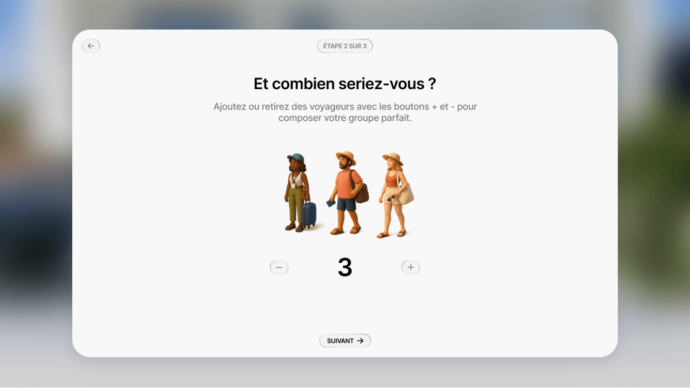 Figma mockup of a booking step: choosing the number of guests